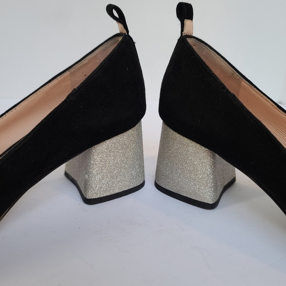 J. Crew | Black Suede Silver Glitter Block Heel - Picture 10 of 16